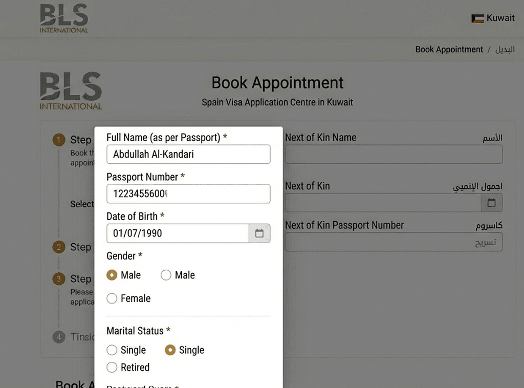 تعبئة البيانات الشخصية حجز موعد فيزا اسبانيا